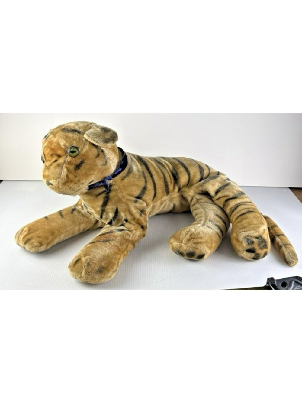 Vtg MCM Mohair Tiger 18" Glass Eyes Airbrushed Worn Steiff Lot Reclining 3lb